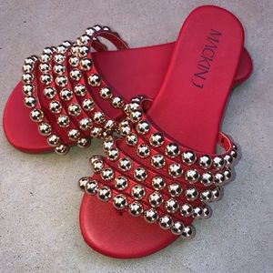 Fire Red Sandals🔥 w/ Gold Beads!